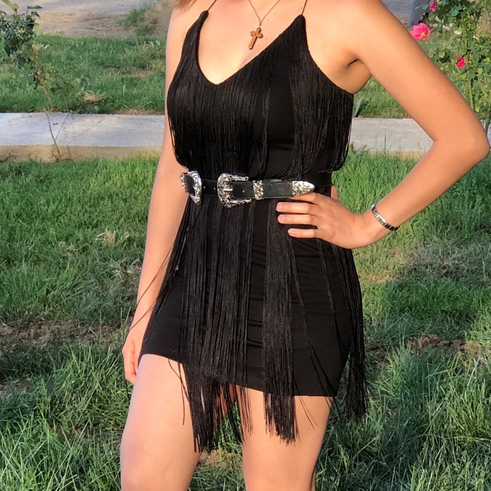 Forever 21 Fringe Mini Black Dress